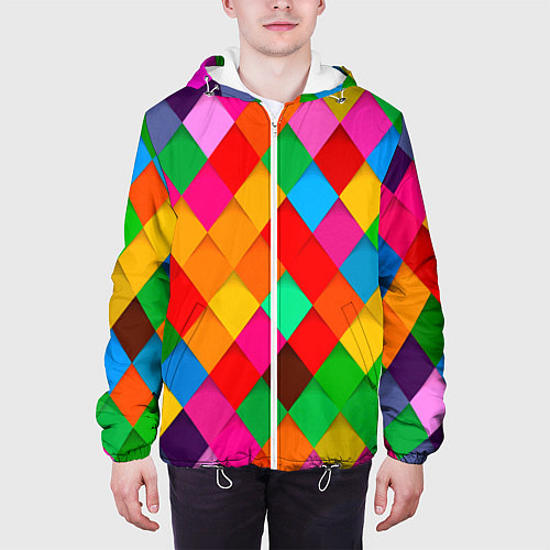 Мужская куртка Цветные лоскуты - пэчворк / 3D-Белый – фото 3