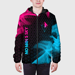 Куртка с капюшоном мужская No Mans Sky - neon gradient: надпись, символ, цвет: 3D-черный — фото 2
