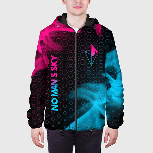 Мужская куртка No Mans Sky - neon gradient: надпись, символ / 3D-Черный – фото 3