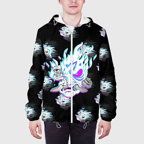 Мужская куртка Cyberpunk 2077 neon samurai glitch art colors / 3D-Белый – фото 3