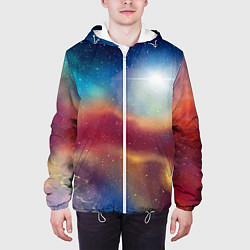 Куртка с капюшоном мужская Многогранное космическое пространство - яркая звез, цвет: 3D-белый — фото 2