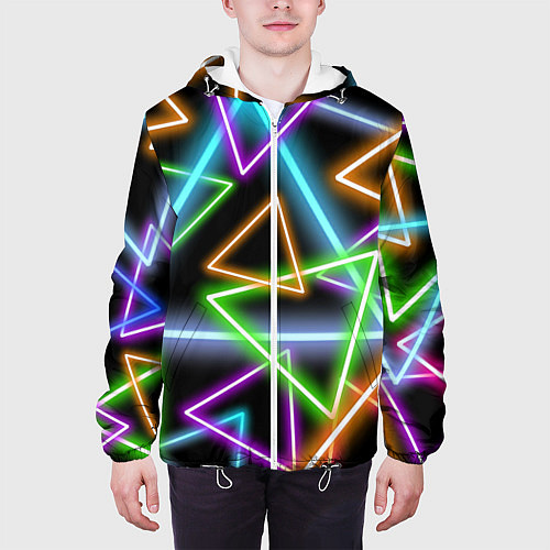 Мужская куртка Неоновые треугольники - текстура / 3D-Белый – фото 3