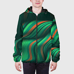 Куртка с капюшоном мужская Абстрактные объёмные полосы, цвет: 3D-черный — фото 2