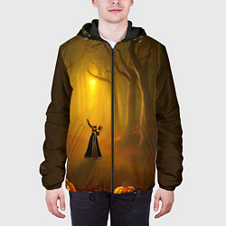 Куртка с капюшоном мужская Ведьма в черном платье в заколдованном лесу с тыкв, цвет: 3D-черный — фото 2