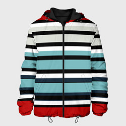 Куртка с капюшоном мужская Красные голубые и белые полосы, цвет: 3D-черный