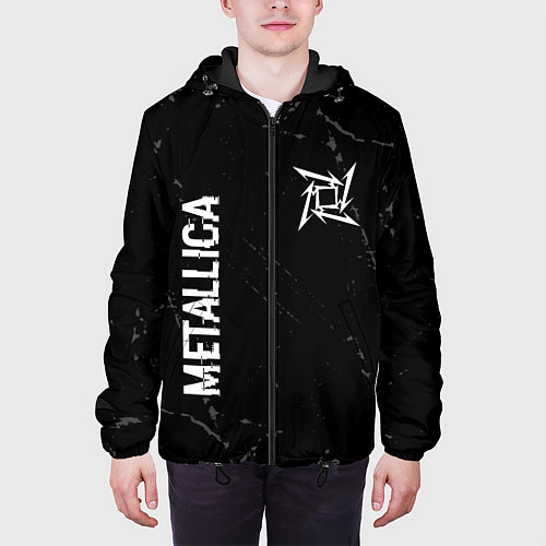 Мужская куртка Metallica glitch на темном фоне: надпись, символ / 3D-Черный – фото 3