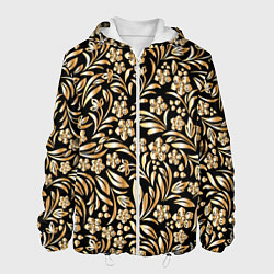 Куртка с капюшоном мужская Золотые узоры - цветы, цвет: 3D-белый