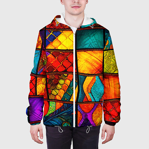 Мужская куртка Лоскутная мозаика - пэчворк / 3D-Белый – фото 3