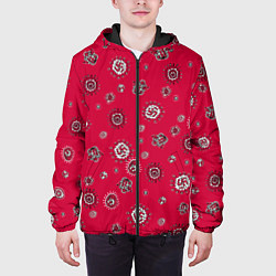 Куртка с капюшоном мужская Красно черные цветы, цвет: 3D-черный — фото 2