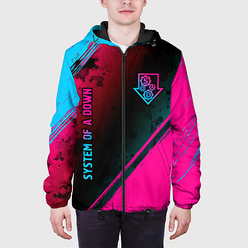Мужская куртка System of a Down - neon gradient: надпись, символ / 3D-Черный – фото 3
