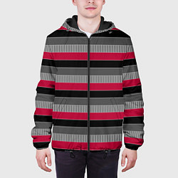 Куртка с капюшоном мужская Красно-черный полосатый современный узор, цвет: 3D-черный — фото 2