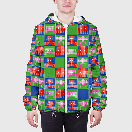 Мужская куртка Пиксельный рисунок поп арт / 3D-Белый – фото 3
