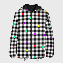 Куртка с капюшоном мужская Черно-белая клетка с цветными квадратами, цвет: 3D-черный