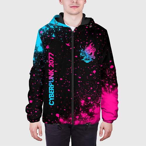 Мужская куртка Cyberpunk 2077 - neon gradient: надпись, символ / 3D-Черный – фото 3
