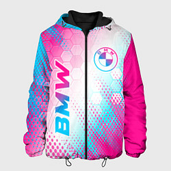 Мужская куртка BMW neon gradient style: надпись, символ