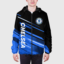 Куртка с капюшоном мужская ФК Челси черно синий, цвет: 3D-черный — фото 2