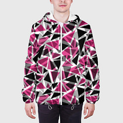 Куртка с капюшоном мужская Геометрический абстрактный узор в вишнево серых и, цвет: 3D-белый — фото 2