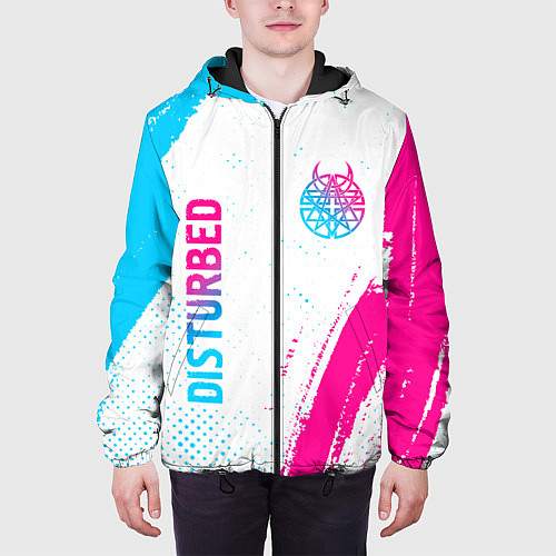 Мужская куртка Disturbed neon gradient style: надпись, символ / 3D-Черный – фото 3