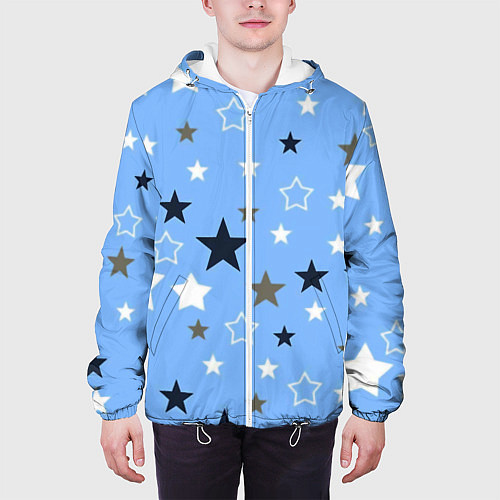 Мужская куртка Звёзды на голубом фоне / 3D-Белый – фото 3