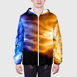 Куртка с капюшоном мужская Борьба двух стихий - лёд и пламя, цвет: 3D-белый — фото 2