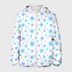 Куртка с капюшоном мужская Разноцветные звезды на белом фоне, цвет: 3D-белый