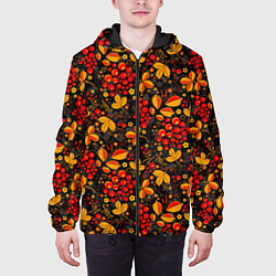 Куртка с капюшоном мужская Красная рябина хохломой, цвет: 3D-черный — фото 2