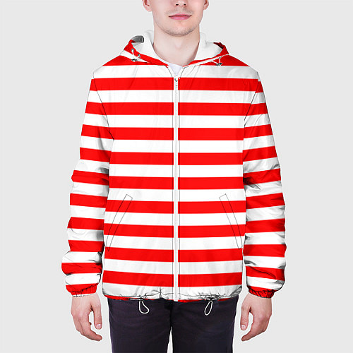 Мужская куртка Красный полосатый новогодний леденец / 3D-Белый – фото 3