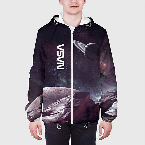 Мужская куртка Космический пейзаж - Saturn - Nasa / 3D-Белый – фото 3