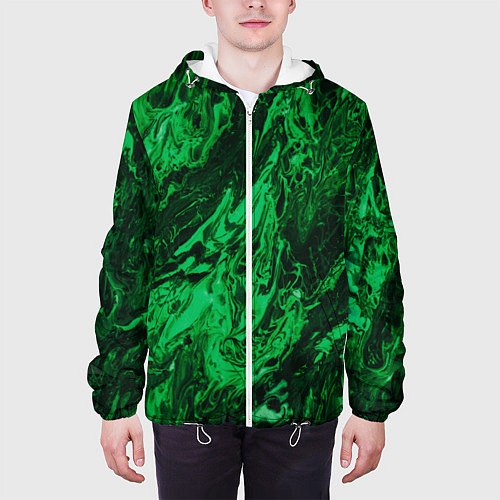 Мужская куртка Зелёные краски во тьме / 3D-Белый – фото 3