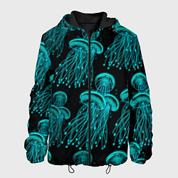 Куртка с капюшоном мужская Неоновые медузы, цвет: 3D-черный