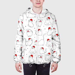 Куртка с капюшоном мужская Паттерн новогодний котик, цвет: 3D-белый — фото 2