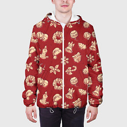 Куртка с капюшоном мужская Новогоднее настроение: красно-молочный, цвет: 3D-белый — фото 2