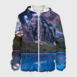 Куртка с капюшоном мужская Горы и лес у озера, цвет: 3D-белый