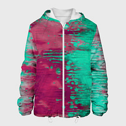 Куртка с капюшоном мужская Светло-розовые и зелёные краски растекаются, цвет: 3D-белый