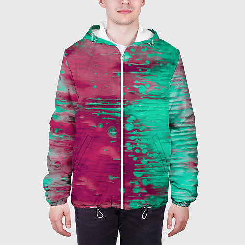 Мужская куртка Светло-розовые и зелёные краски растекаются / 3D-Белый – фото 3