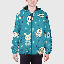 Куртка с капюшоном мужская Зайцы-космонавты, цвет: 3D-черный — фото 2