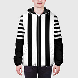 Куртка с капюшоном мужская Черно белый узор в полоску, цвет: 3D-черный — фото 2