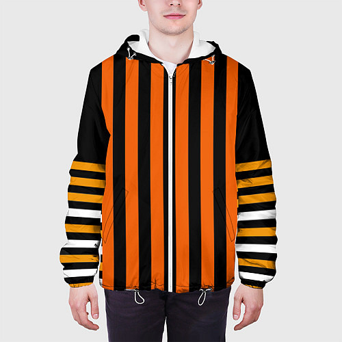 Мужская куртка Полосатый узор в красных оранжевых тонах на черном / 3D-Белый – фото 3