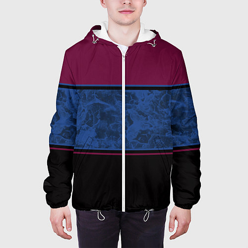 Мужская куртка Бордовый, синий мраморный и черный полосы / 3D-Белый – фото 3
