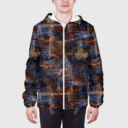 Мужская куртка Коричневый с синим абстрактный гранжевый / 3D-Белый – фото 3