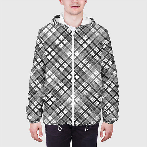 Мужская куртка Черно белый узор в косую клетку / 3D-Белый – фото 3