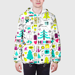 Куртка с капюшоном мужская Happy new year hohoho, цвет: 3D-белый — фото 2