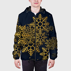 Куртка с капюшоном мужская Золотые снежинки, цвет: 3D-черный — фото 2