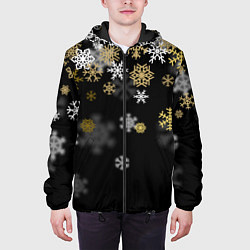 Куртка с капюшоном мужская Золотые и белые снежинки, цвет: 3D-черный — фото 2