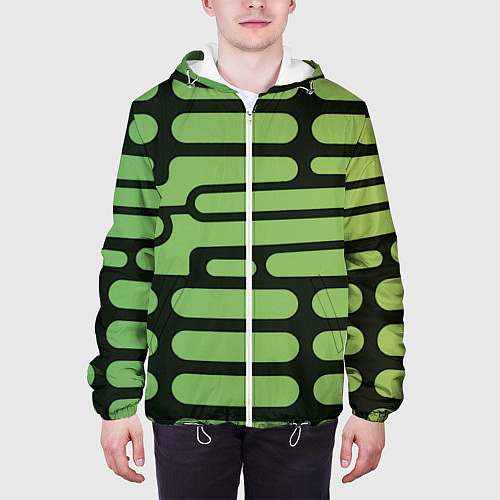 Мужская куртка Зелёный прямоугольный паттерн на чёрном фоне / 3D-Белый – фото 3