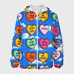 Куртка с капюшоном мужская Валентинки конфетки сердечки с посланиями, цвет: 3D-белый