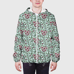 Куртка с капюшоном мужская Цветы сакуры и веточки - паттерн, цвет: 3D-белый — фото 2