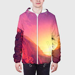 Куртка с капюшоном мужская Firewatch - Солнечный закат посреди гор, цвет: 3D-белый — фото 2