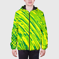 Куртка с капюшоном мужская Абстракция зеленые линии, цвет: 3D-черный — фото 2