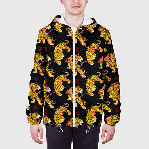 Мужская куртка Золотые японские тигры / 3D-Белый – фото 3